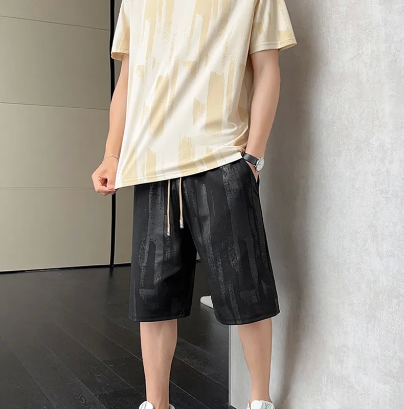 women's clothing from india Refined Elegance Upcycled Men's Summer Ice Silk Quick-Dry Crewneck T-Shirt & Tailor-Made Five-Point 70s women clothing Pants Set women's clothing 98125