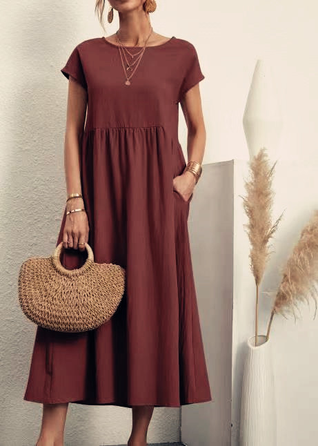 women's clothing greenwich ct Vintage Patchwork Round Neck Maxi Dress - Trendy Antique-Inspired Streetwear for Women, women's clothing dresses Affordable & Stylish 5xl size women's clothing